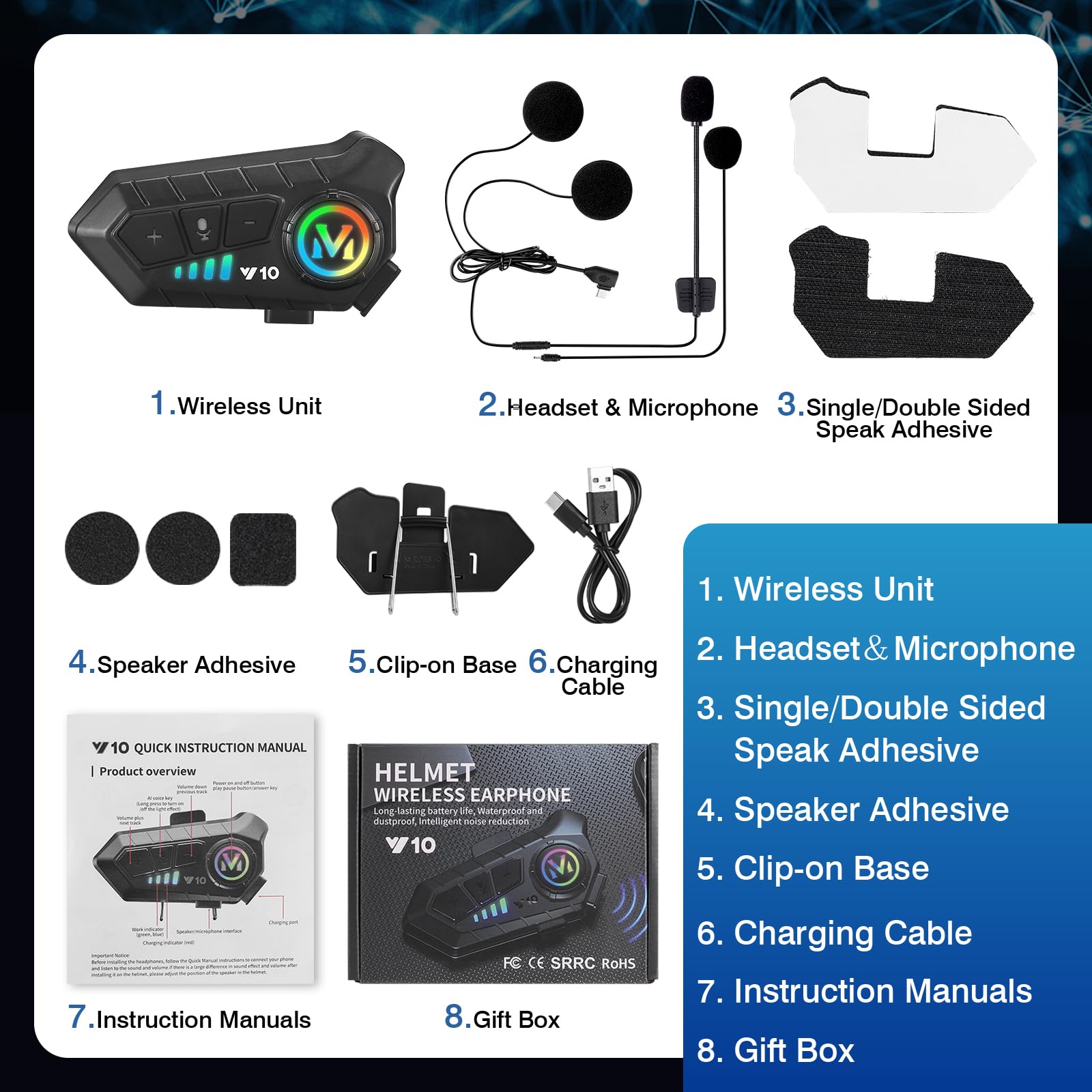 🔥ON SALE - 50% OFF🔥Motorcycle Helmet Speaker, IPX6 Automatic Answer/Call Music Control/Intelligent Noise/Wake up Siri, Compatible with All Helmets