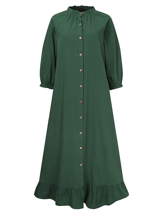 Women's Casual Solid Color Ruffle Cotton Dress