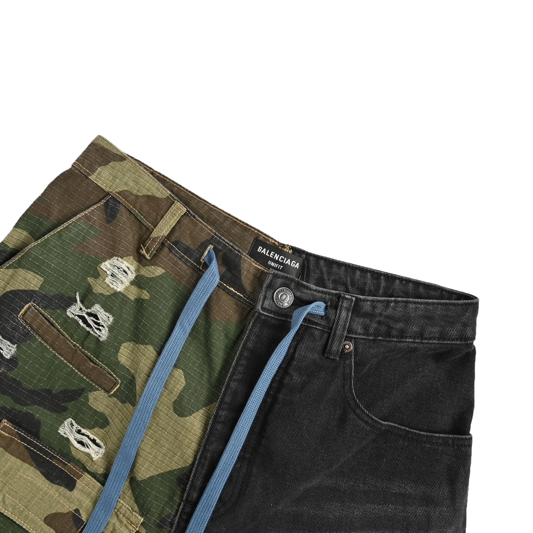 Balenciaga 24Fw camouflage panel wide-leg cargo jeans