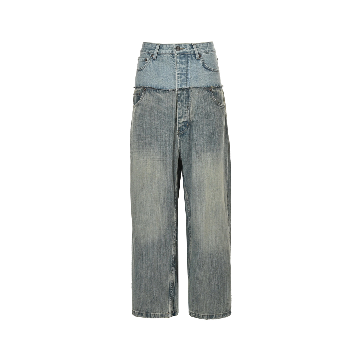 Balenciaga 25ss washed patchwork denim trousers