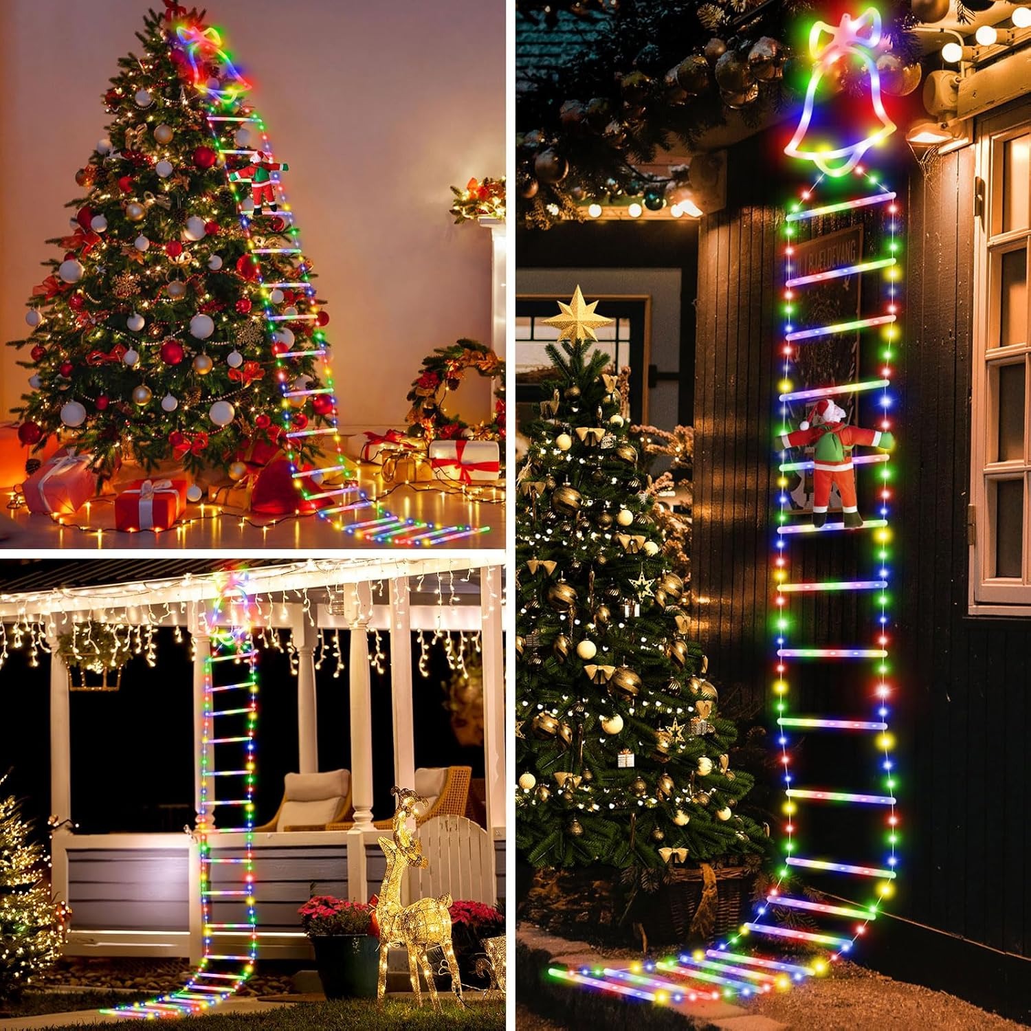 🔥ON SALE🔥Christmas Lights Decorative Ladder Lights with Santa Claus(11 ft & 350 Multi-Color LED Bulbs)