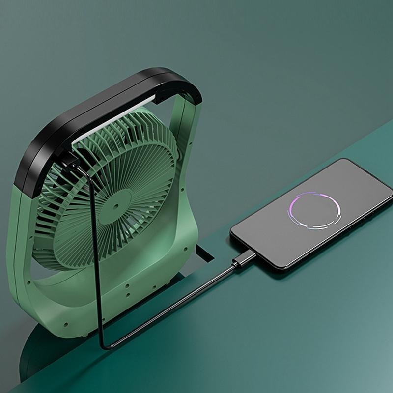 1pc USB Desk Fan, 10000mAh Rechargeable Battery Operated Fan, 4 Speeds Table Fan, 180°Rotation, LED Light, Timer, Portable Fan For Camping,Traveling