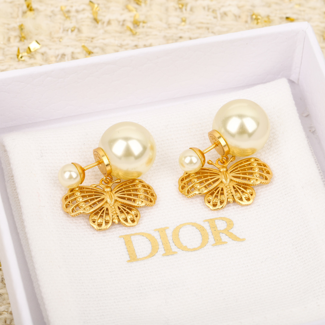 Dior Pearl Hollow Butterfly Earrings