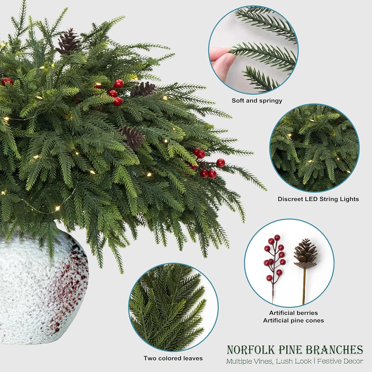🎄Early Christmas Sale🎄Christmas Norfolk Pine Branches with Lights Set