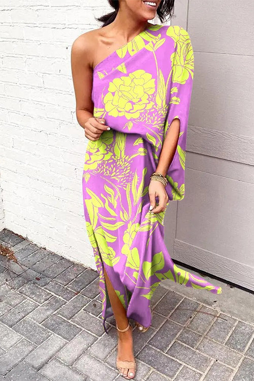 Heididress Casual One Shoulder Side Split Printed Dress