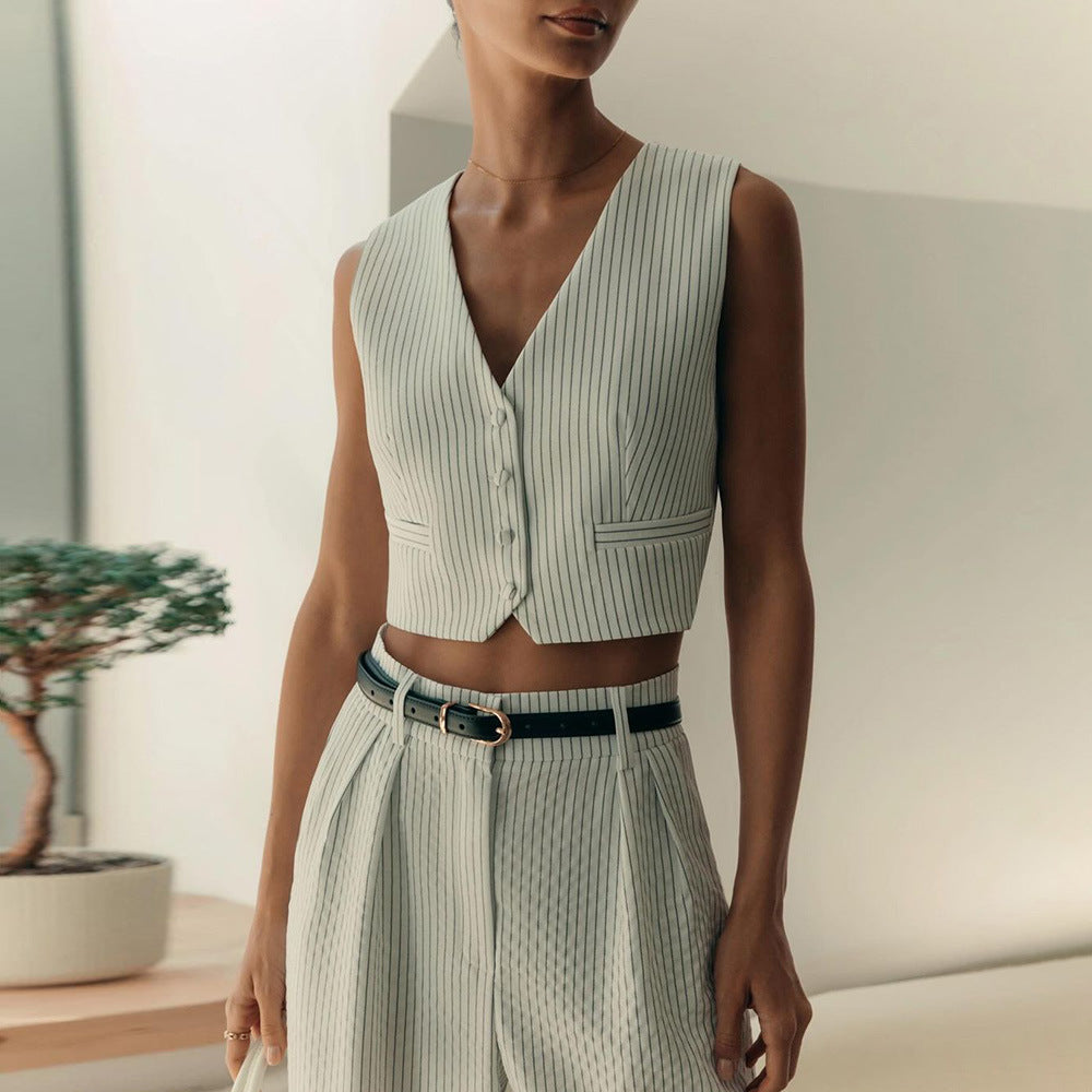 Women's Striped Vest and Straight Trousers Suit