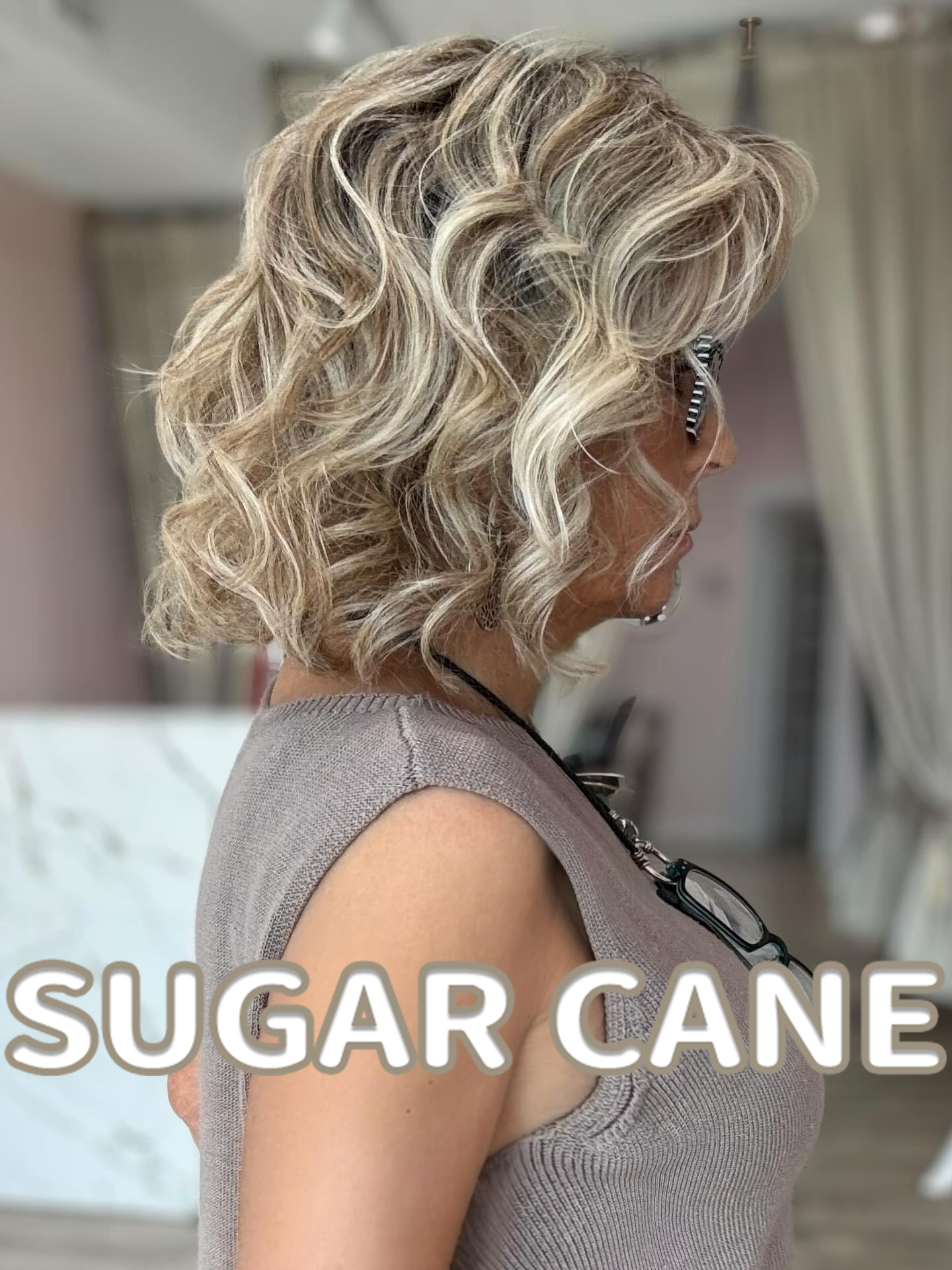 Curly Bob Wig with Highlights