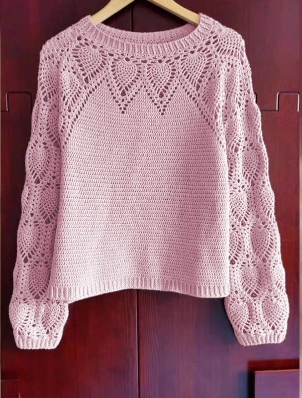 Women'S Solid Color Round Neck Hollow Long Sleeve Pullover Knitted Sweater
