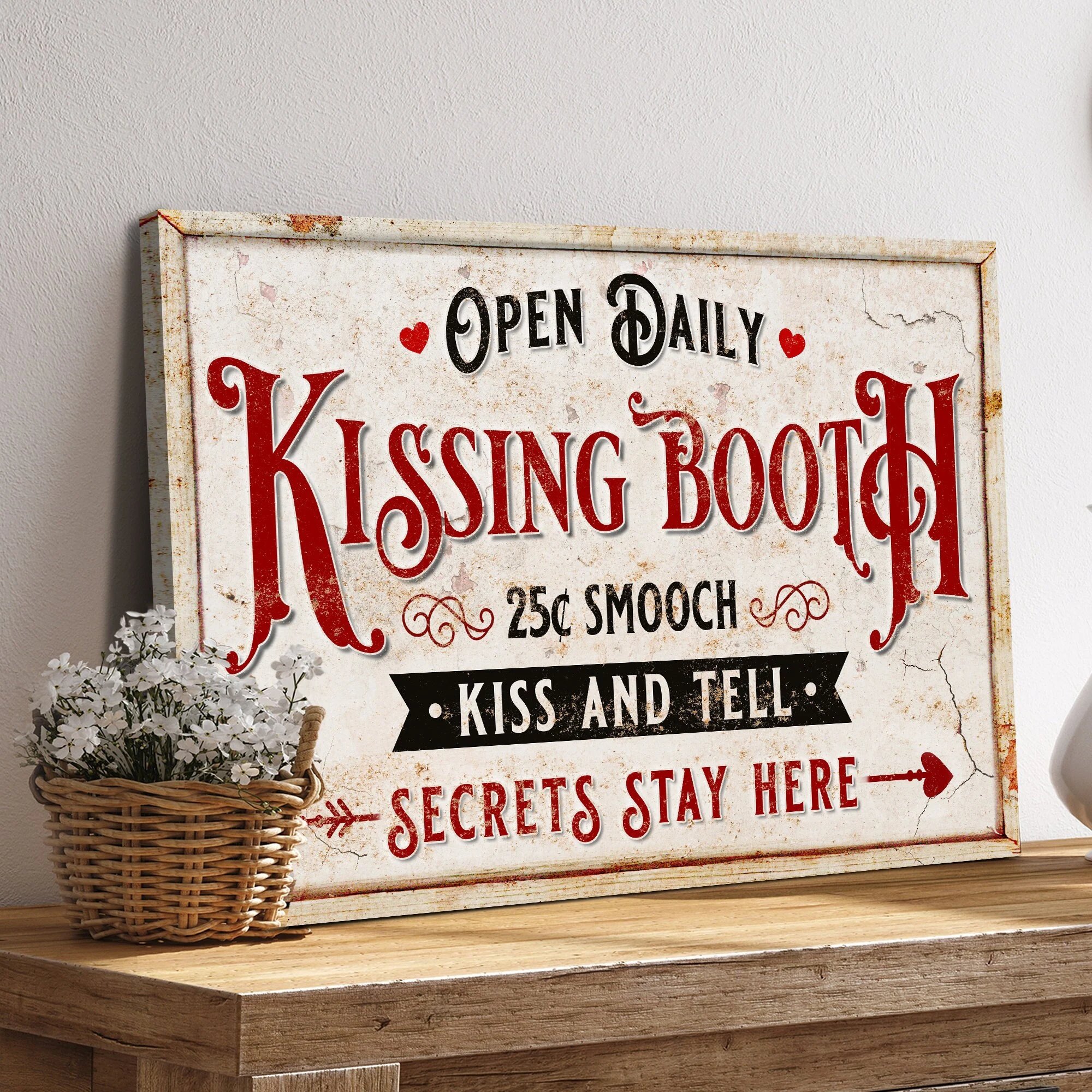 💖 Valentine's Day Sale 49% OFF 💖 Kissing Booth Canvas Sign | Kiss And Tell  | Screts Stay Here - 12x18 inches