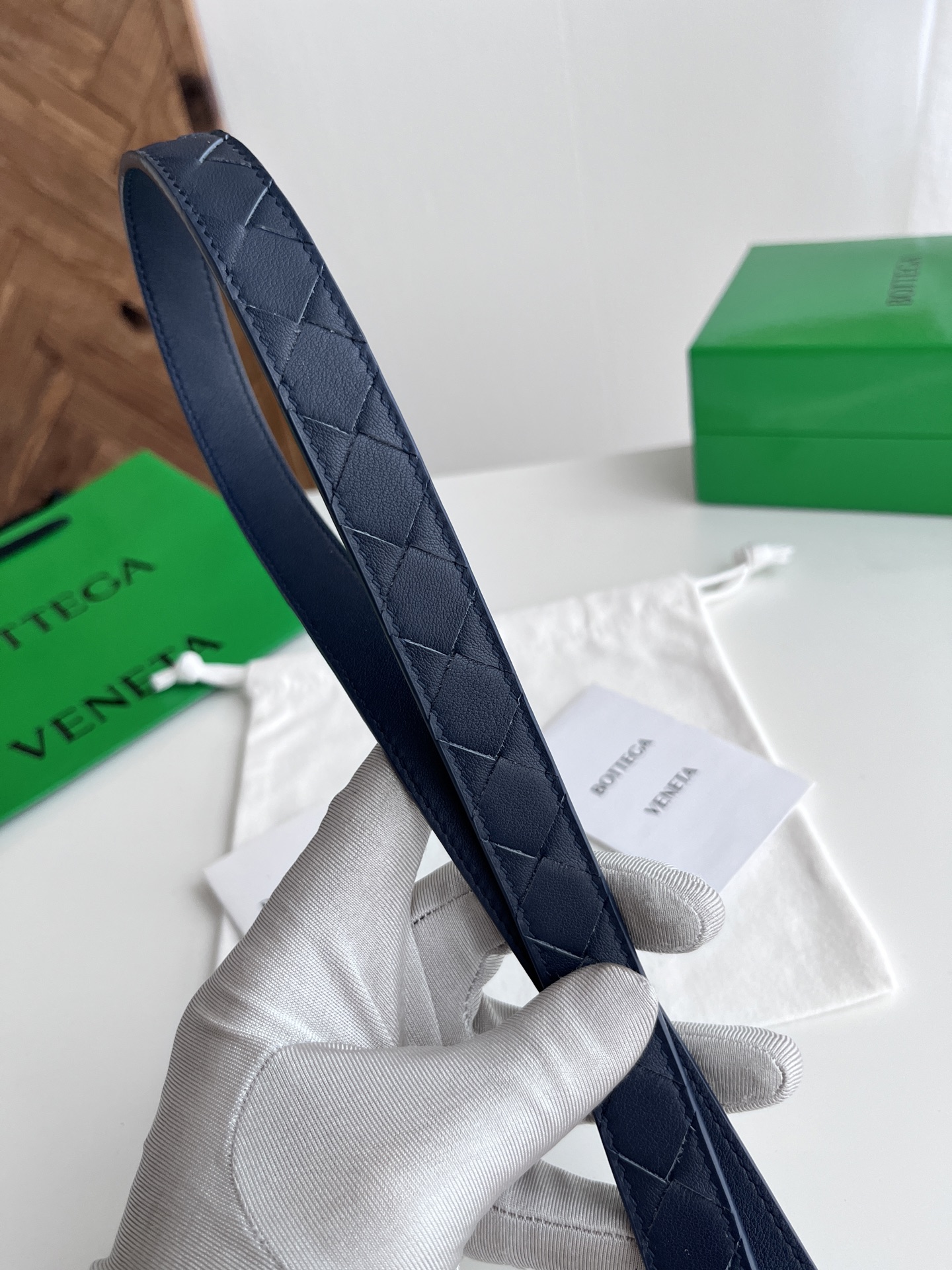 Bottega Veneta intreccio woven cowhide double-sided belt width 2.0cm