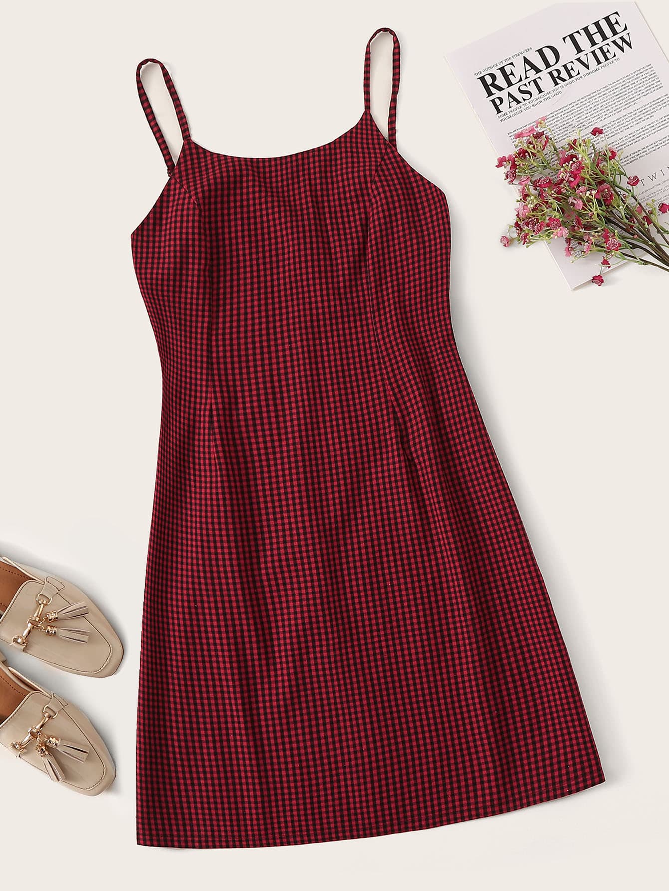 Gingham Print Zip Back Cami Dress