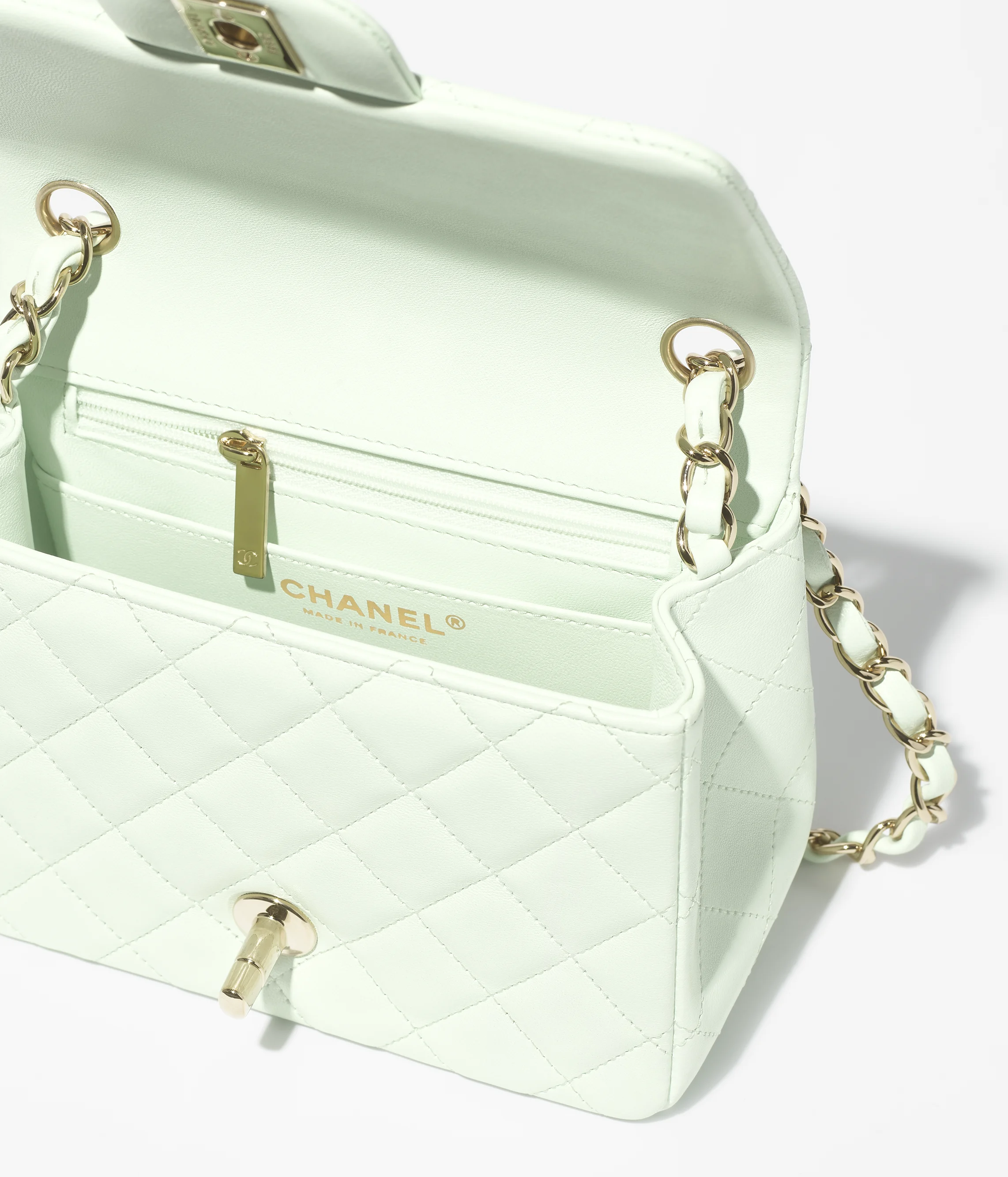 Chanel Mini Classic Bag Lambskin & Gold Metal Light Green A35200-Y04059-NAGER