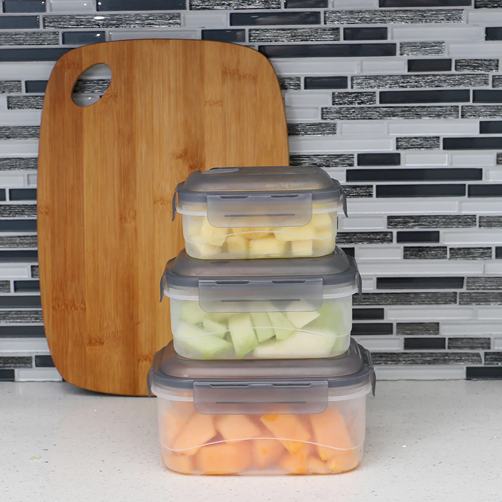 Home Basics 6 Pieces Locking Rectangle Food Storage Containers with Grey Steam Vented Lids