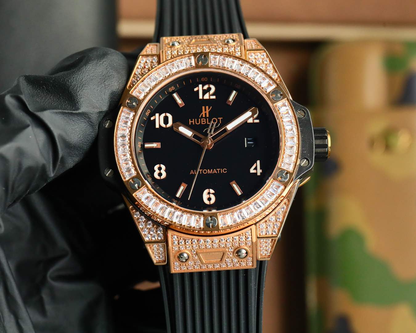 Hublot Big Bang stainless steel rainbow diamond watch