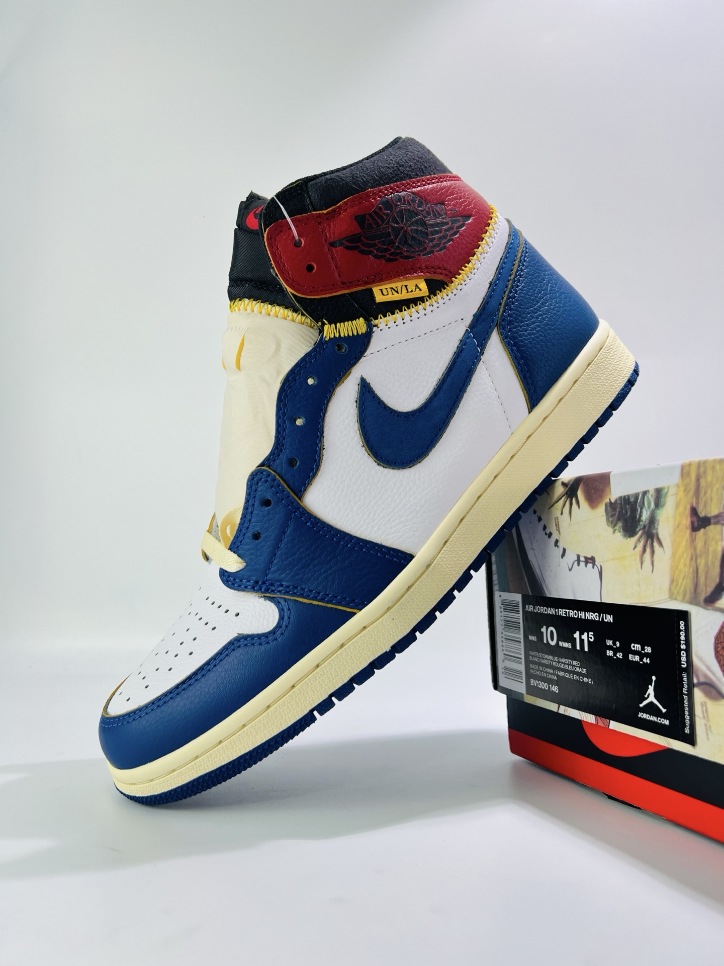 Union x Air Jordan 1 Retro High OG NRG AJ1 Black, Blue and Red Stitching BV1300-146
