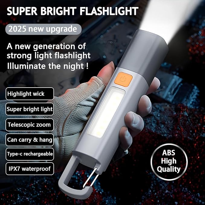 (3PCS/SET) Rechargeable LED Flashlights,20,000 Lumens with 3 Modes & Hook and Zoomable & Waterproof 2-in-1 Flash Light and Side Light