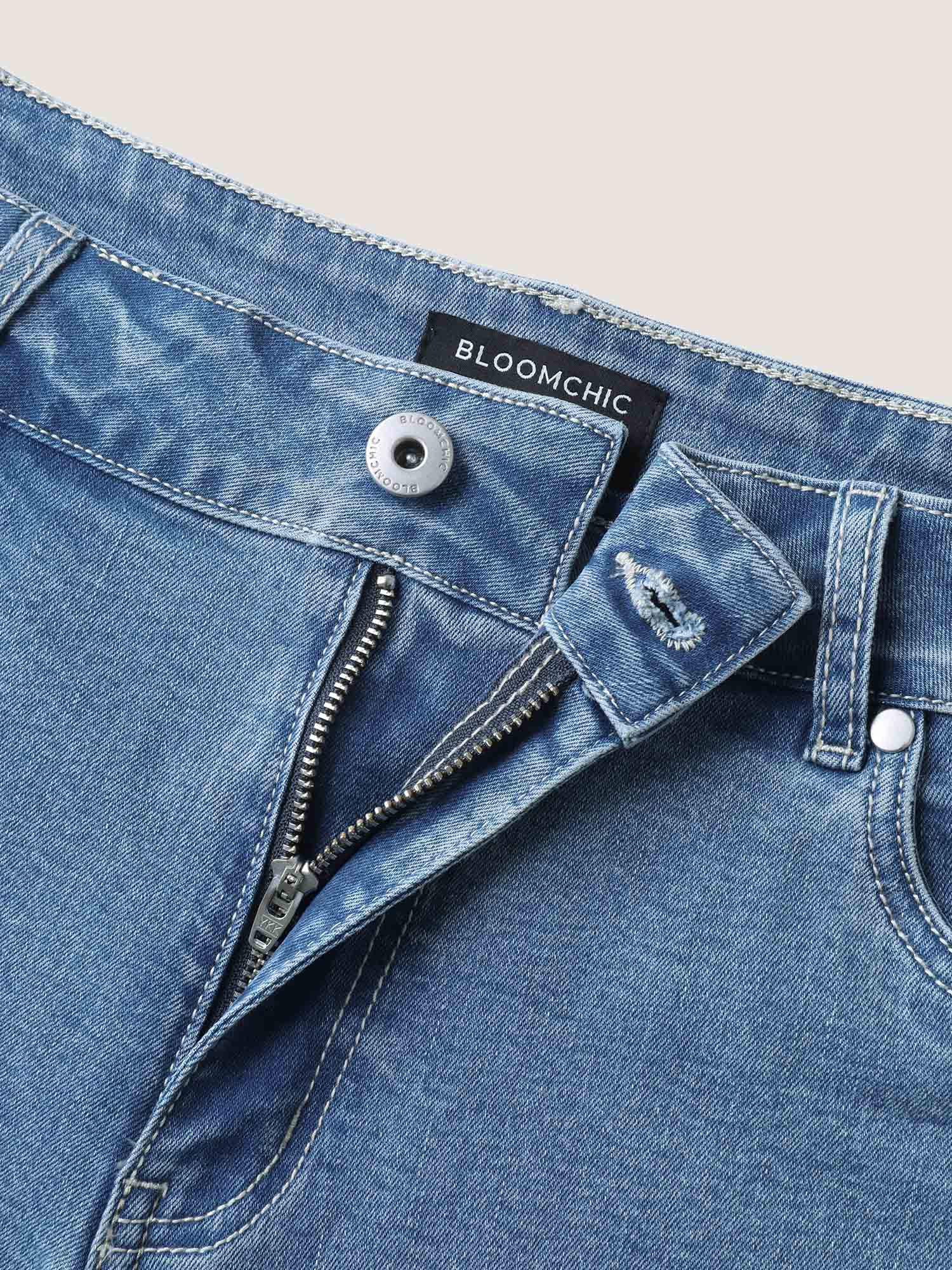 Side Pockets Wide-Leg Denim Shorts