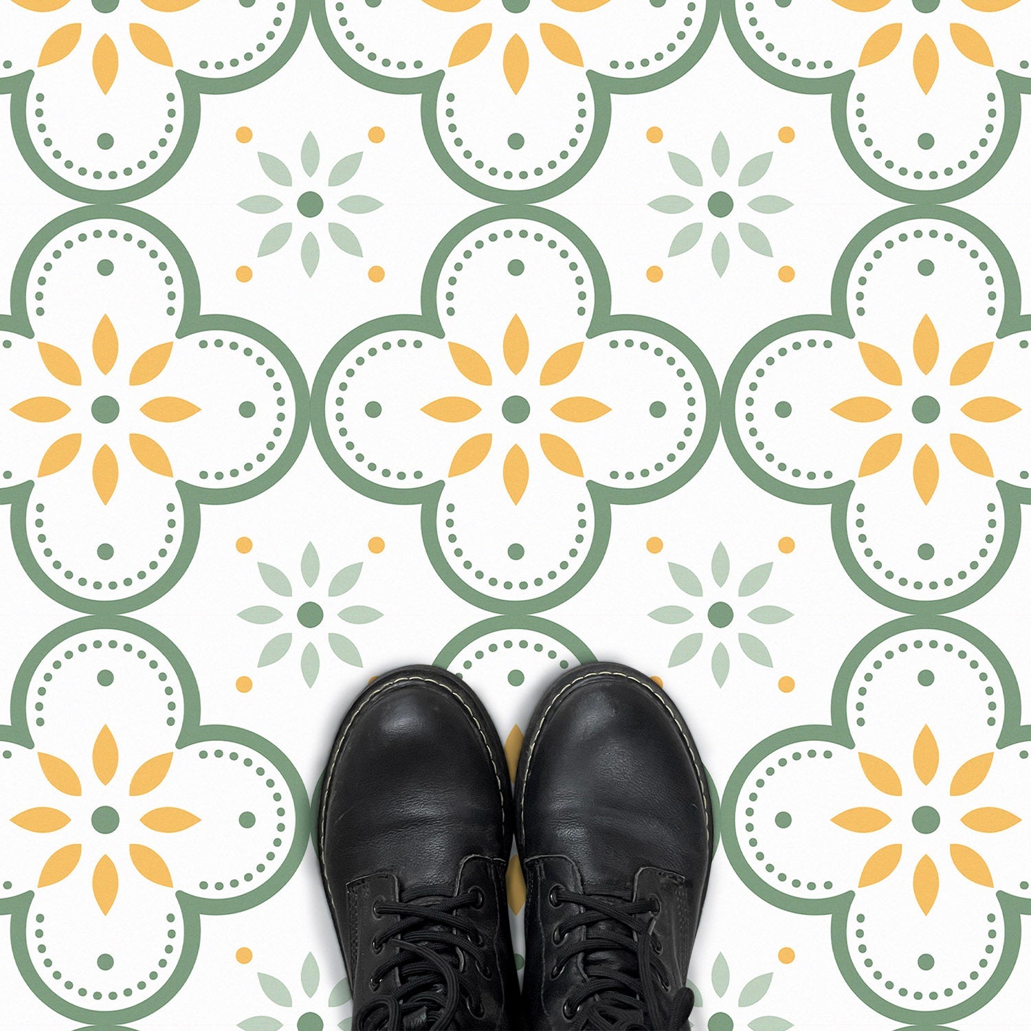 Green Flower Peel and Stick Vinyl Floor Tile Sticker