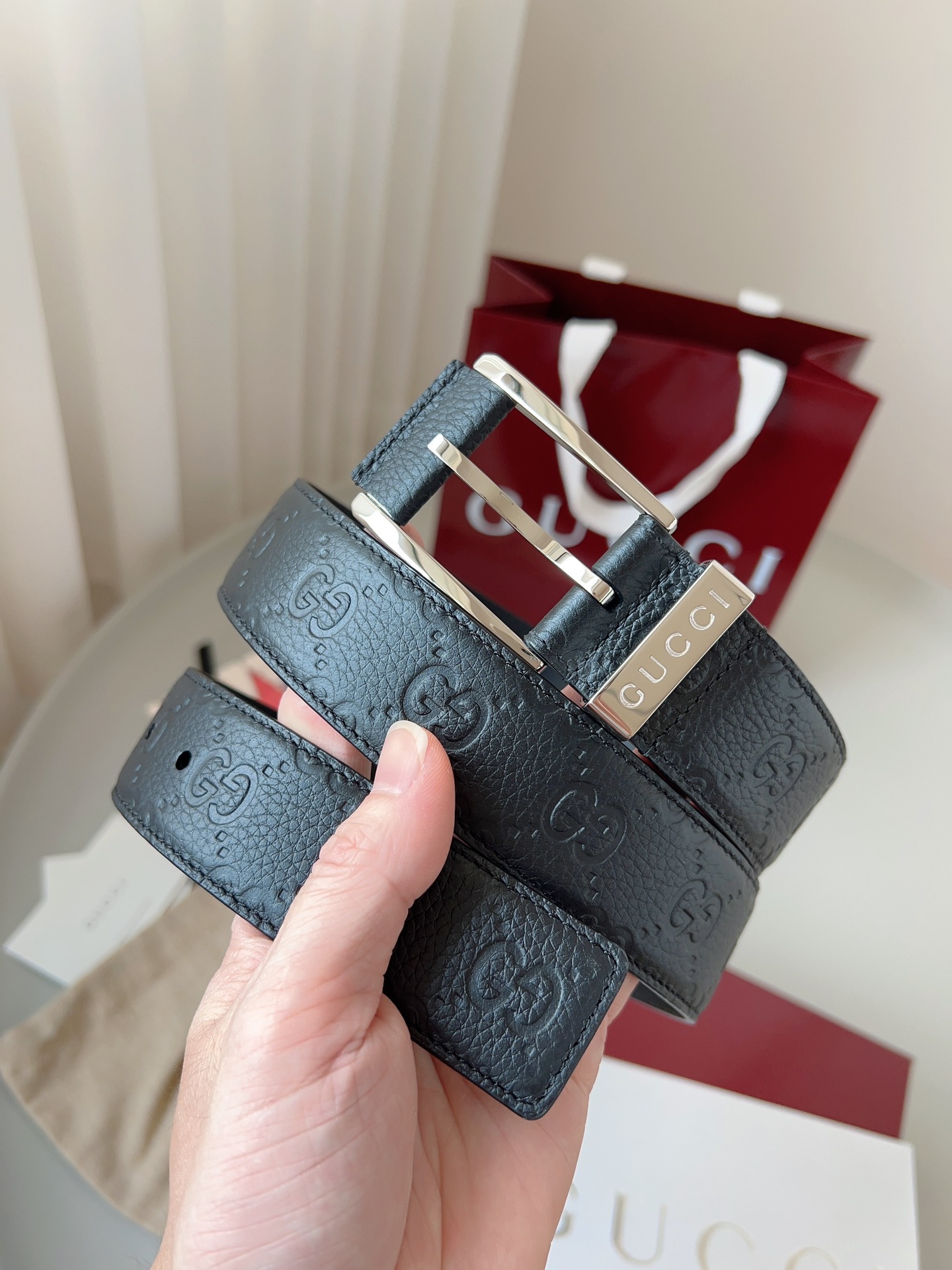 Gucci pin buckle printed leather belt 3.5cm wide