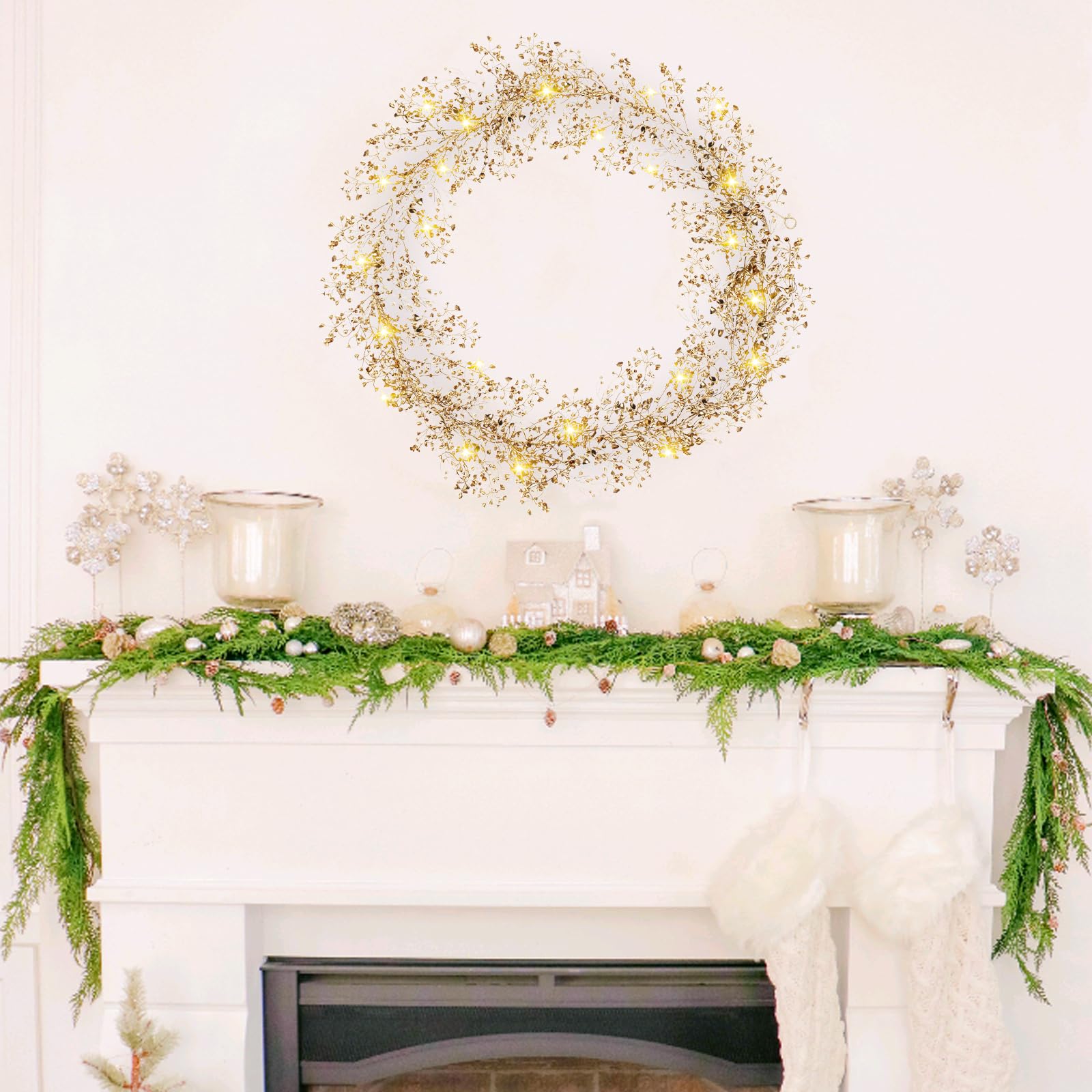 🎄CHRISTMAS ON SALE🎄Gold Christmas Garland 5.9 FT Berry Garland with Lights