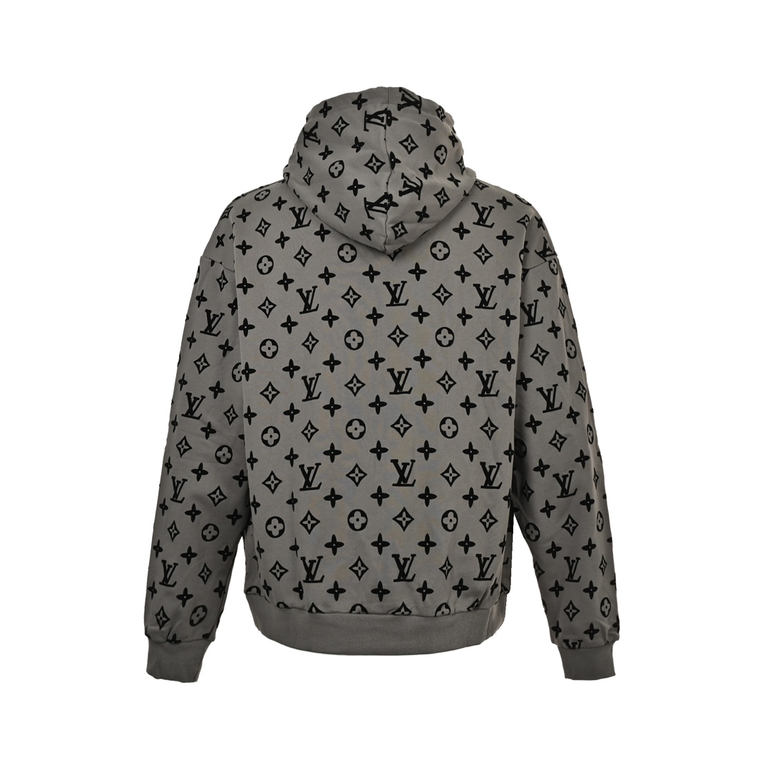 Louis Vuitton 24Fw all-over monogram flocked print hooded sweatshirt