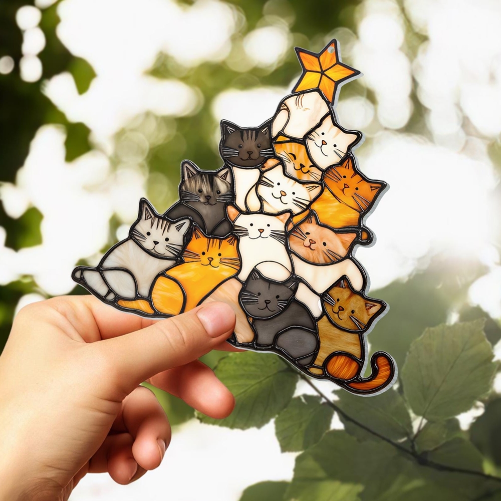 Cat Christmas Tree Suncatcher