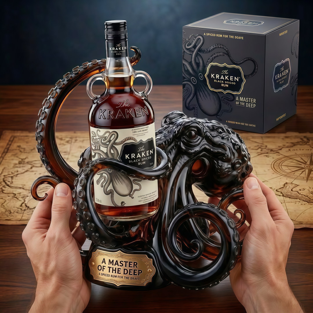 The Kraken Black Spiced Rum Limited Edition Commemorative 3D Sculpted Octopus Bottle Stand