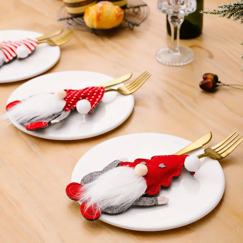 🎅🎅Christmas Felt Cutlery Holder Set - Gnomes Cutlery Holder Pouch
