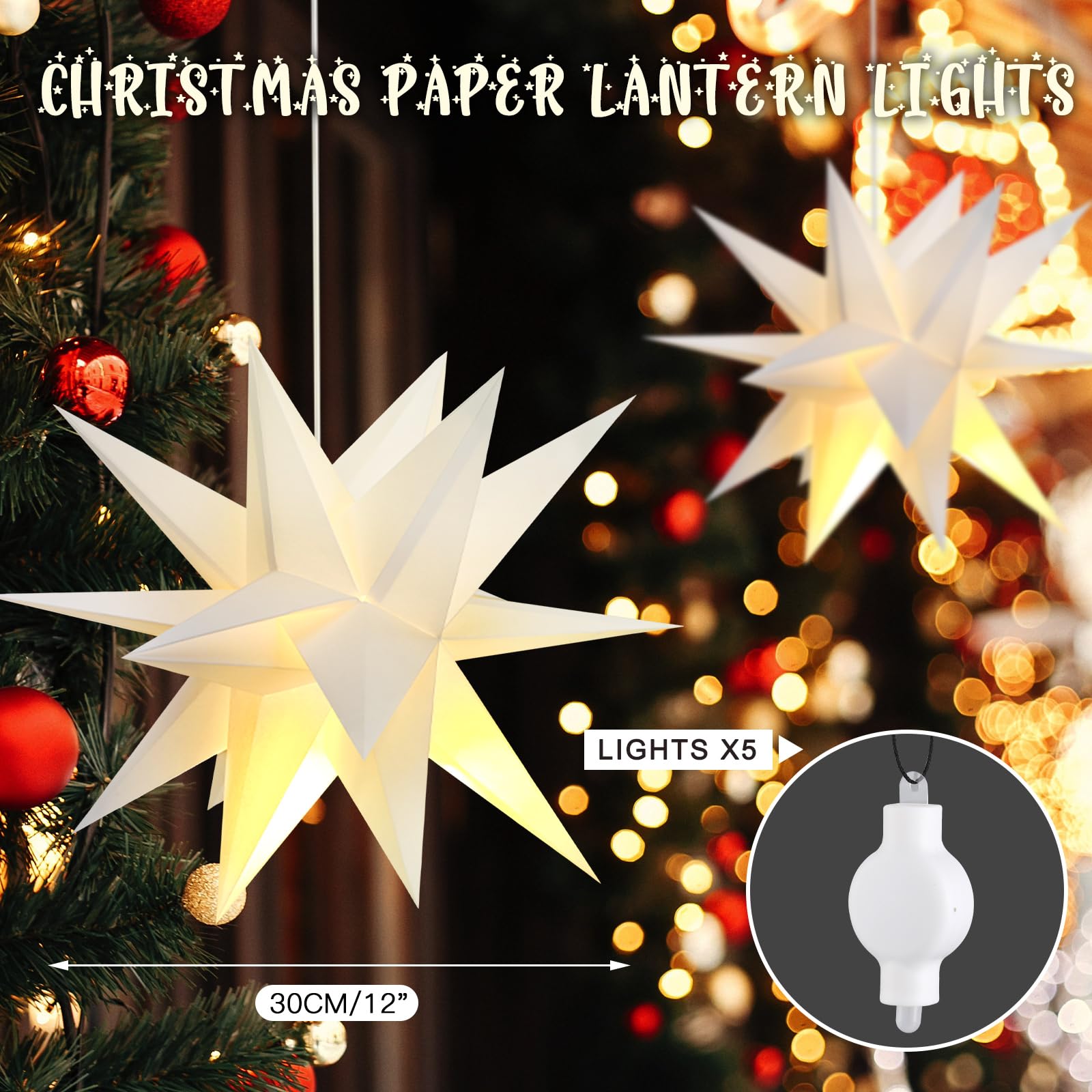 💥ON SALE💥 3D Hanging Paper Star Lanterns with LED Lights for Christmas Decor 🎄✨