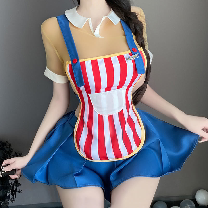 Cosplay Striped Convenience Store Maid Uniform Lingerie