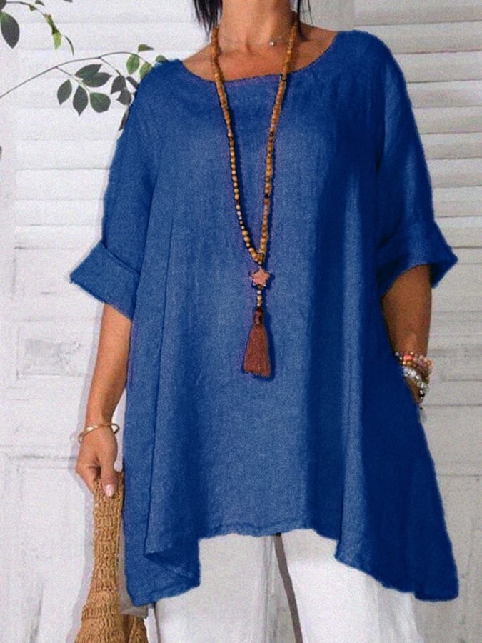 Cotton Short Sleeve Round Neck Loose T-Shirt