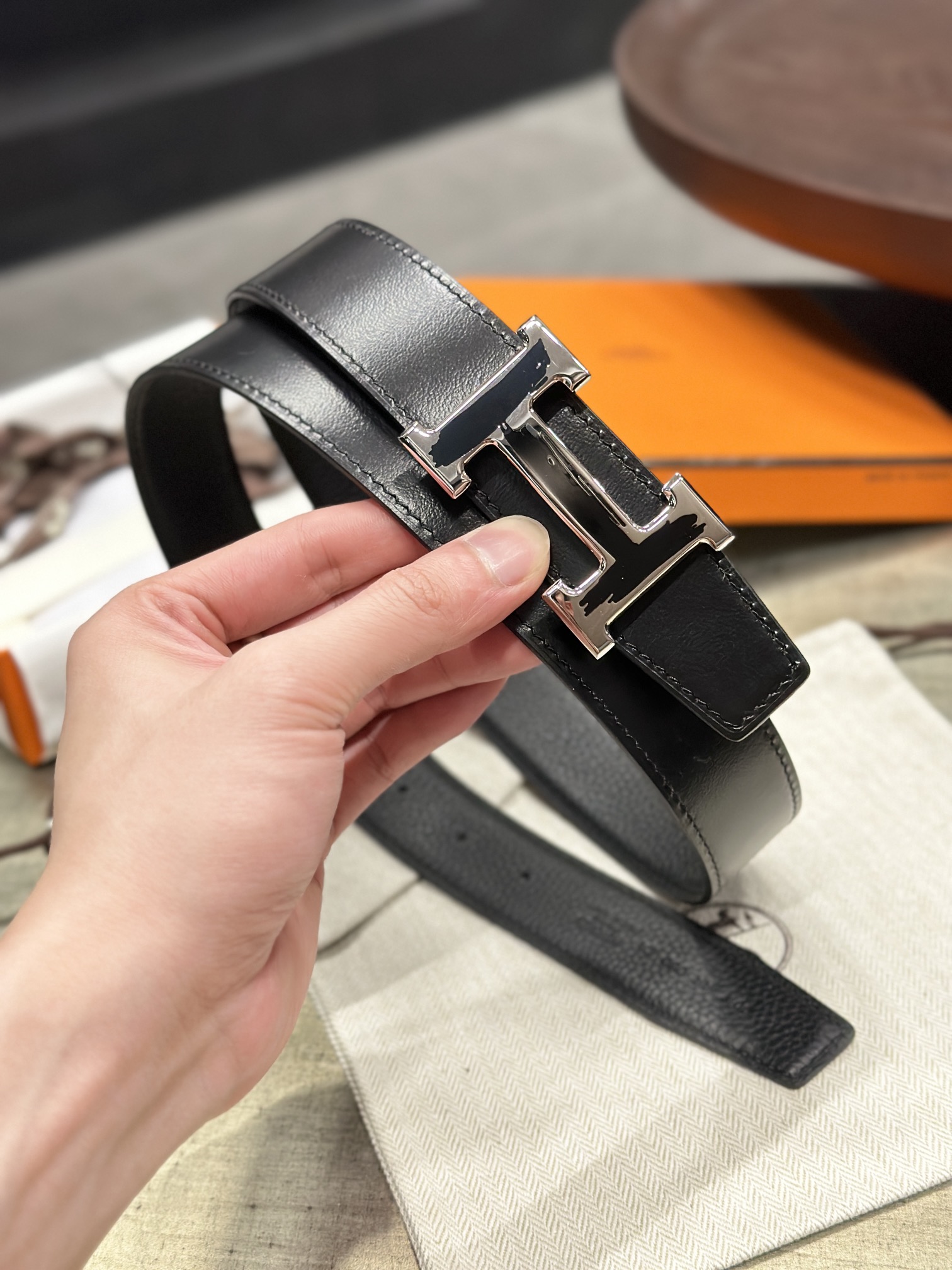 Hermès epsom double-faced calfskin belt 3.2CM wide