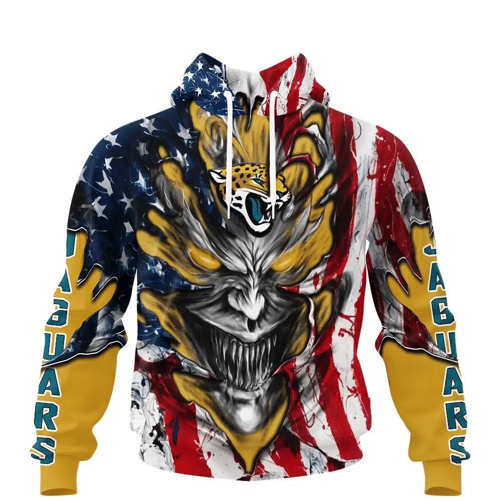 JACKSONVILLE JAGUARS DEMON FACE AMERICAN FLAG-3D UNISEX HOODIE