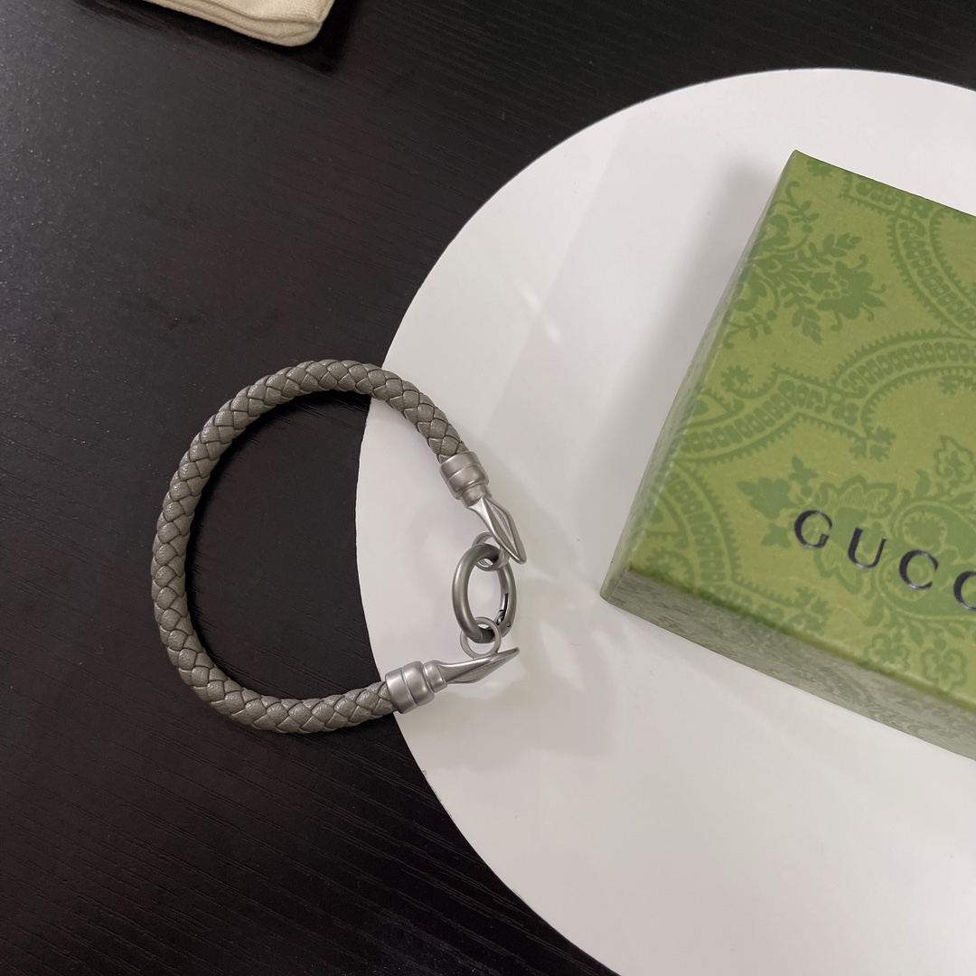 Gucci Grey Braided Leather Bracelet