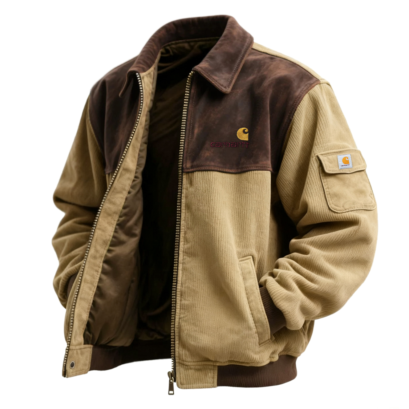 Corduroy Jacket with Contrast Panel Design for Men