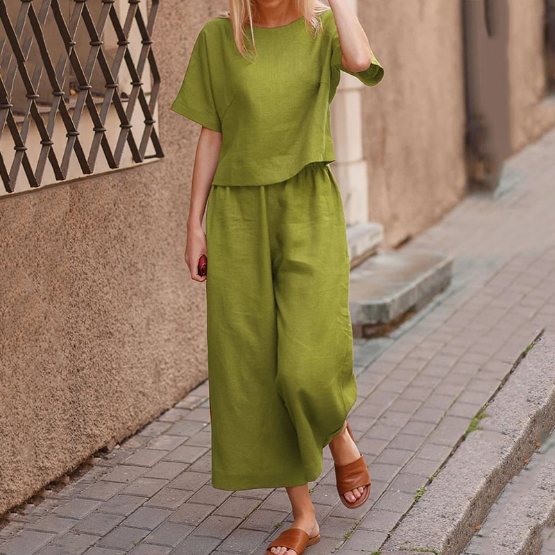Casual Loose Solid Color Shirt Trousers Two-piece Set
