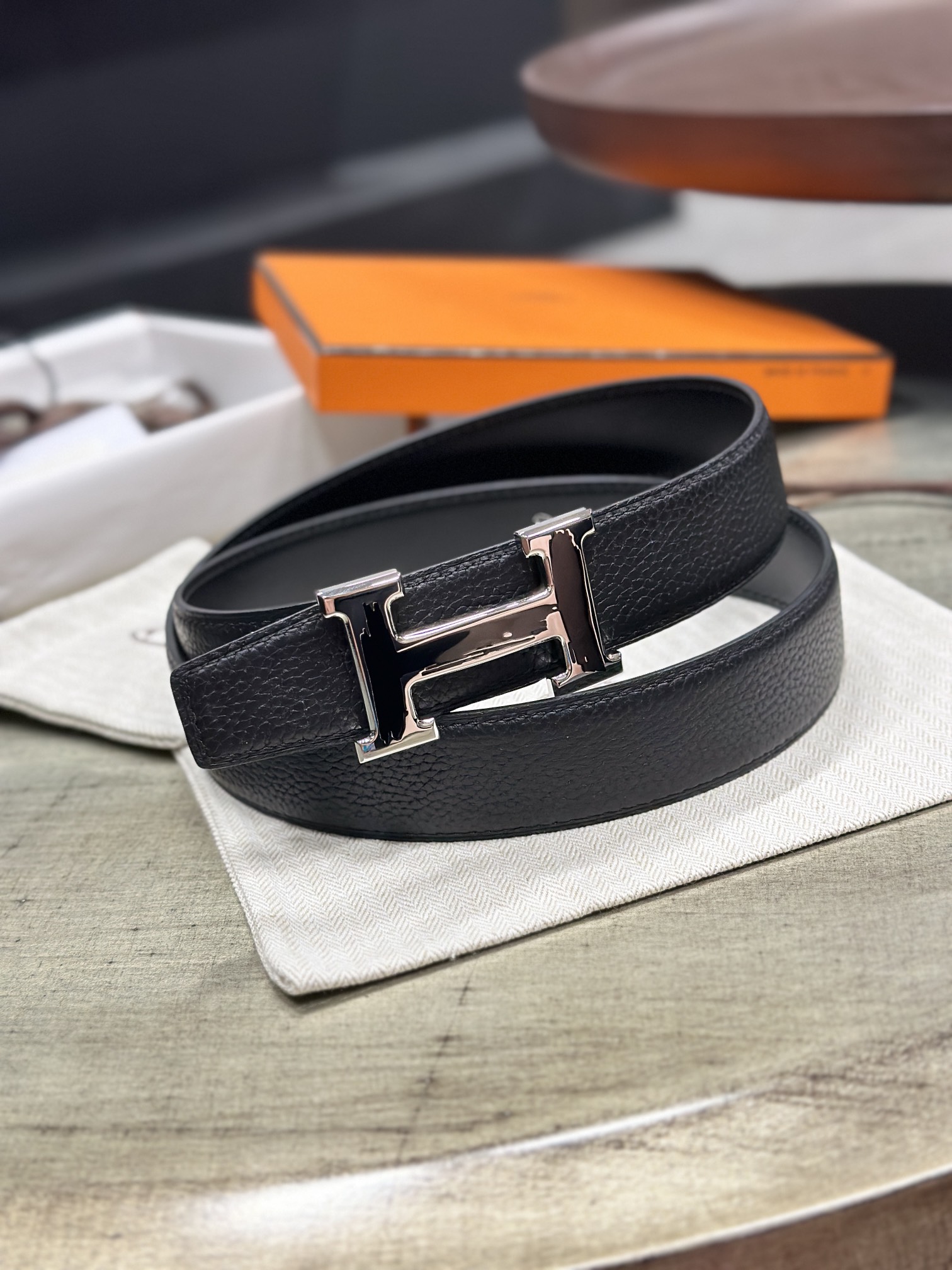 Hermès epsom double-faced calfskin belt 3.2CM wide