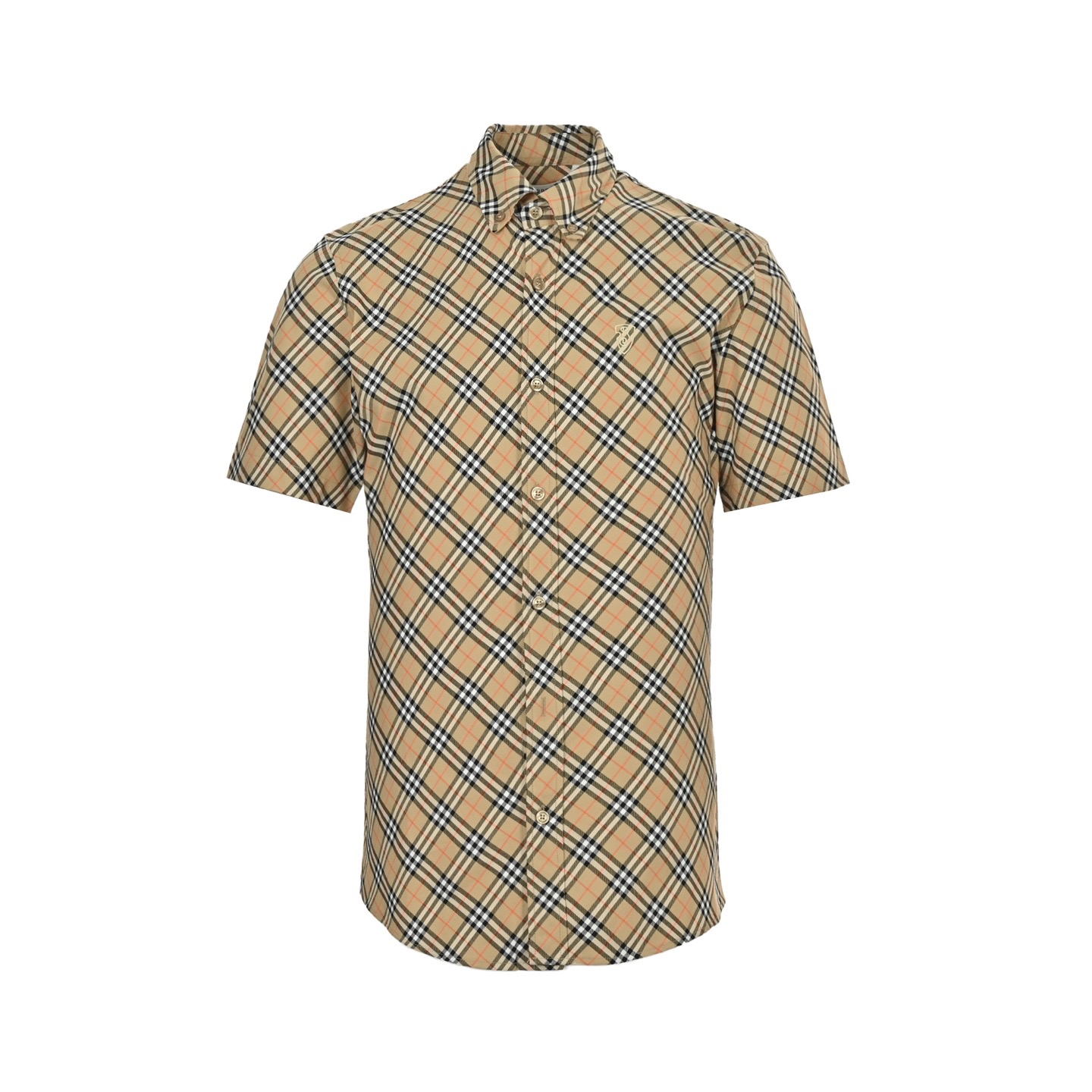 Burberry 25ss shield embroidered diagonal check short-sleeved shirt