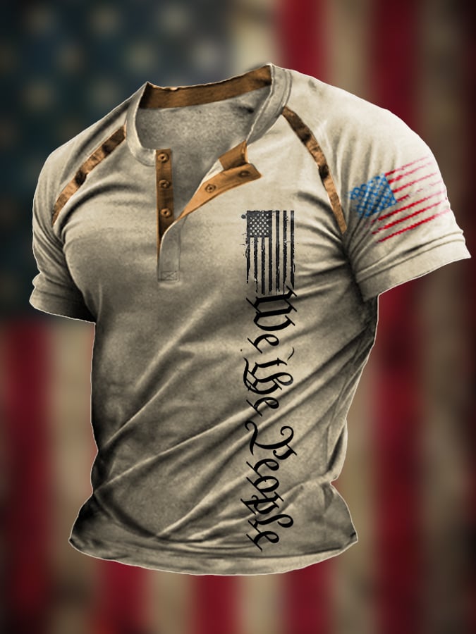 Men's The Pledge Independence Day Henley Neck Raglan Sleeve T-Shirt