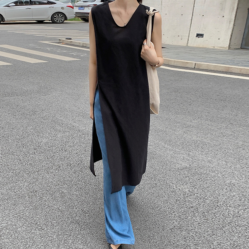 Split Sleeveless Comfy Midi Dress