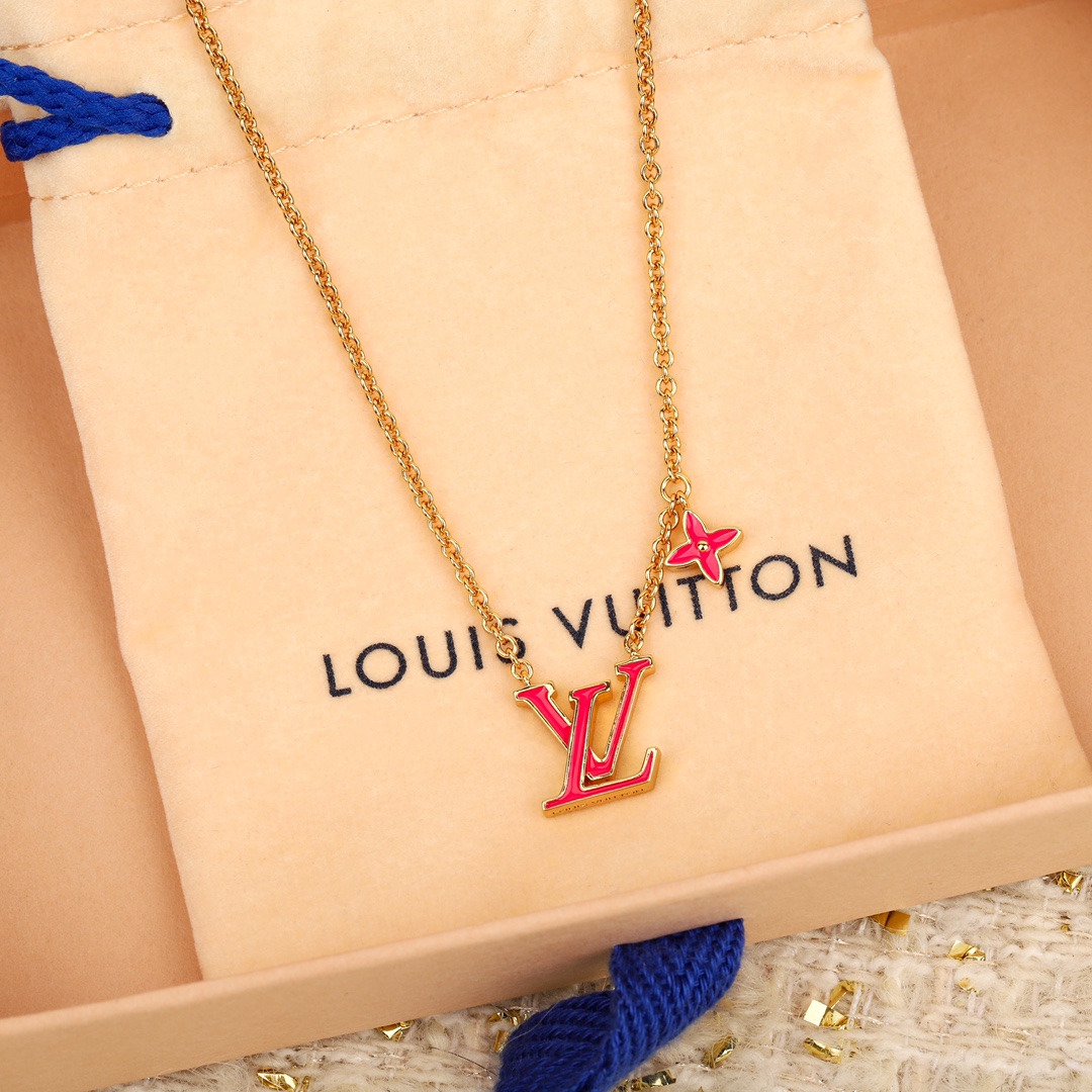 Louis Vuitton rose red logo necklace