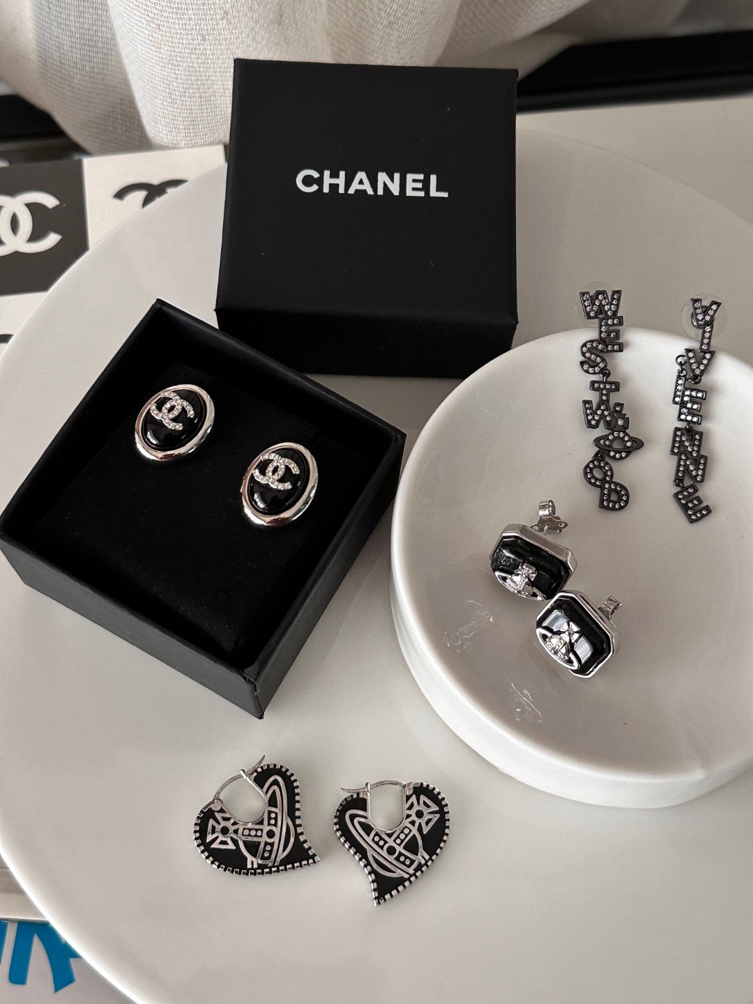 Chanel oval rhinestone earrings