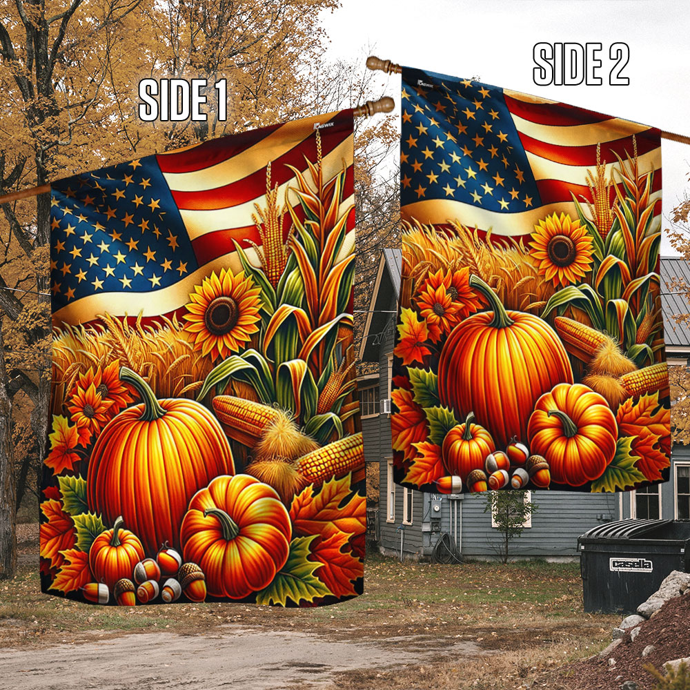 Fall Thanksgiving Pumpkins Harvest American Flag MLN4033F
