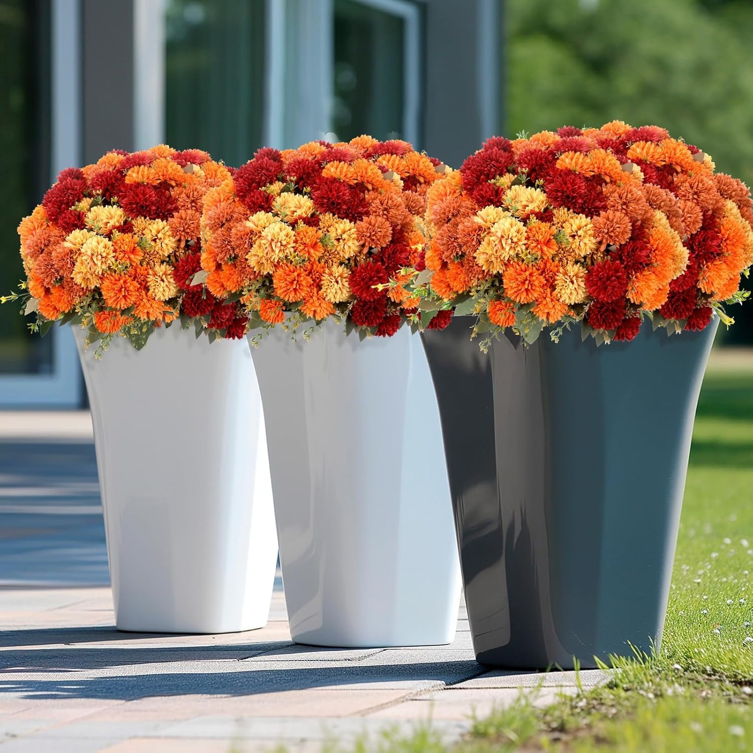 ⚡Flash Sale⚡Artificial Chrysanthemums Bouquet Burnt Orange Flowers - UV resistant, Waterproof, Windproof