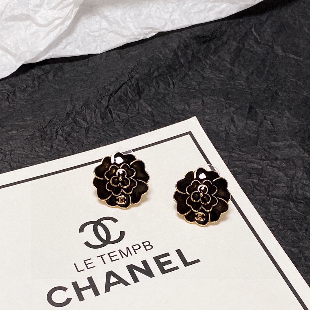 Chanel Black and White Camellia Earrings