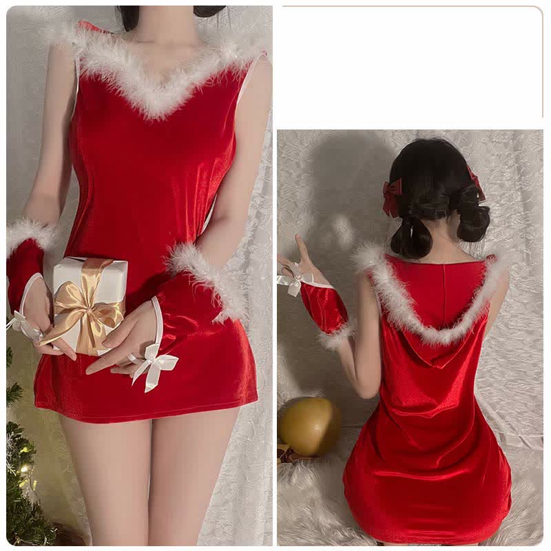 Sexy V-neck Plush Hooded A-line Dress