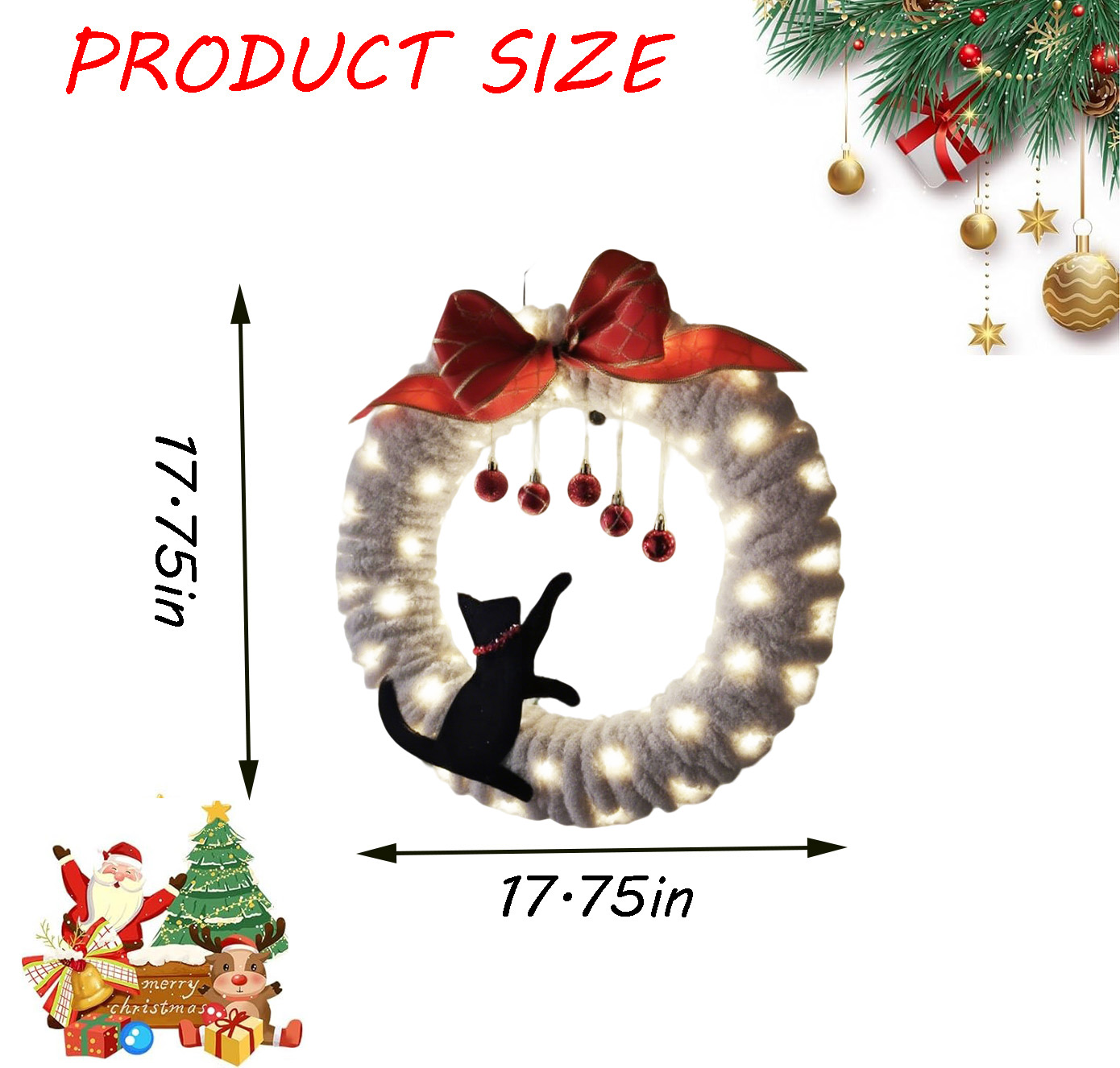 🔥LAST DAY 50% OFF🔥Cats winter Christmas front door wreath With Light