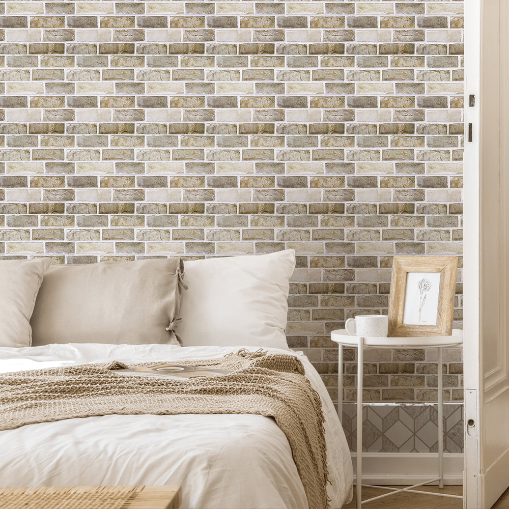 3D Brown-Gray Brick Peel and Stick Wall Tile