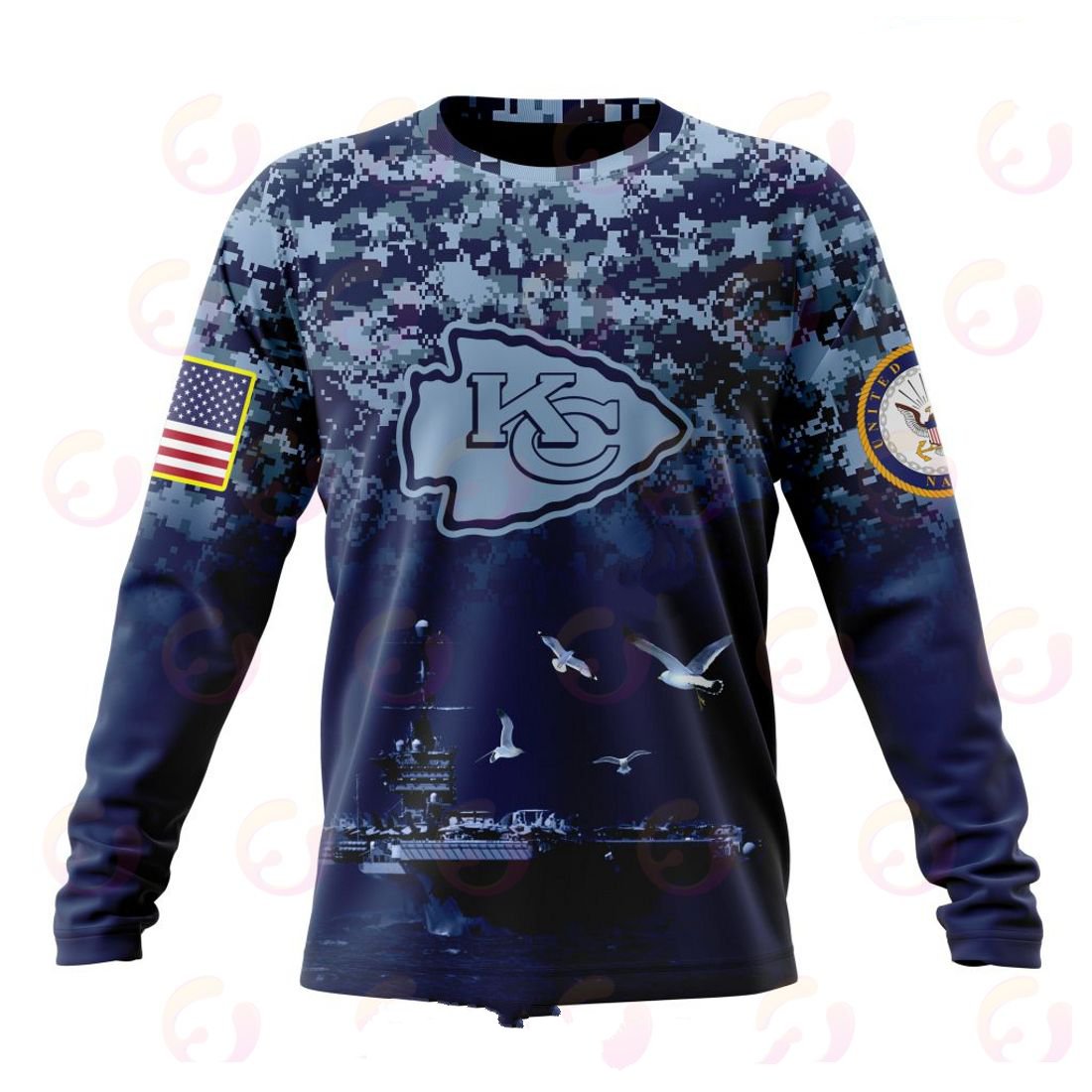 KANSAS CITY CHIEFS 3D HOODIE HONOR US NAVY VETERANS