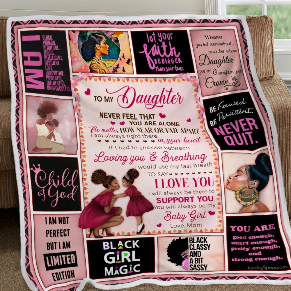 My Daughter, I Will Always Be There To Support You, Love Mom, Black Woman Sofa Throw Blanket